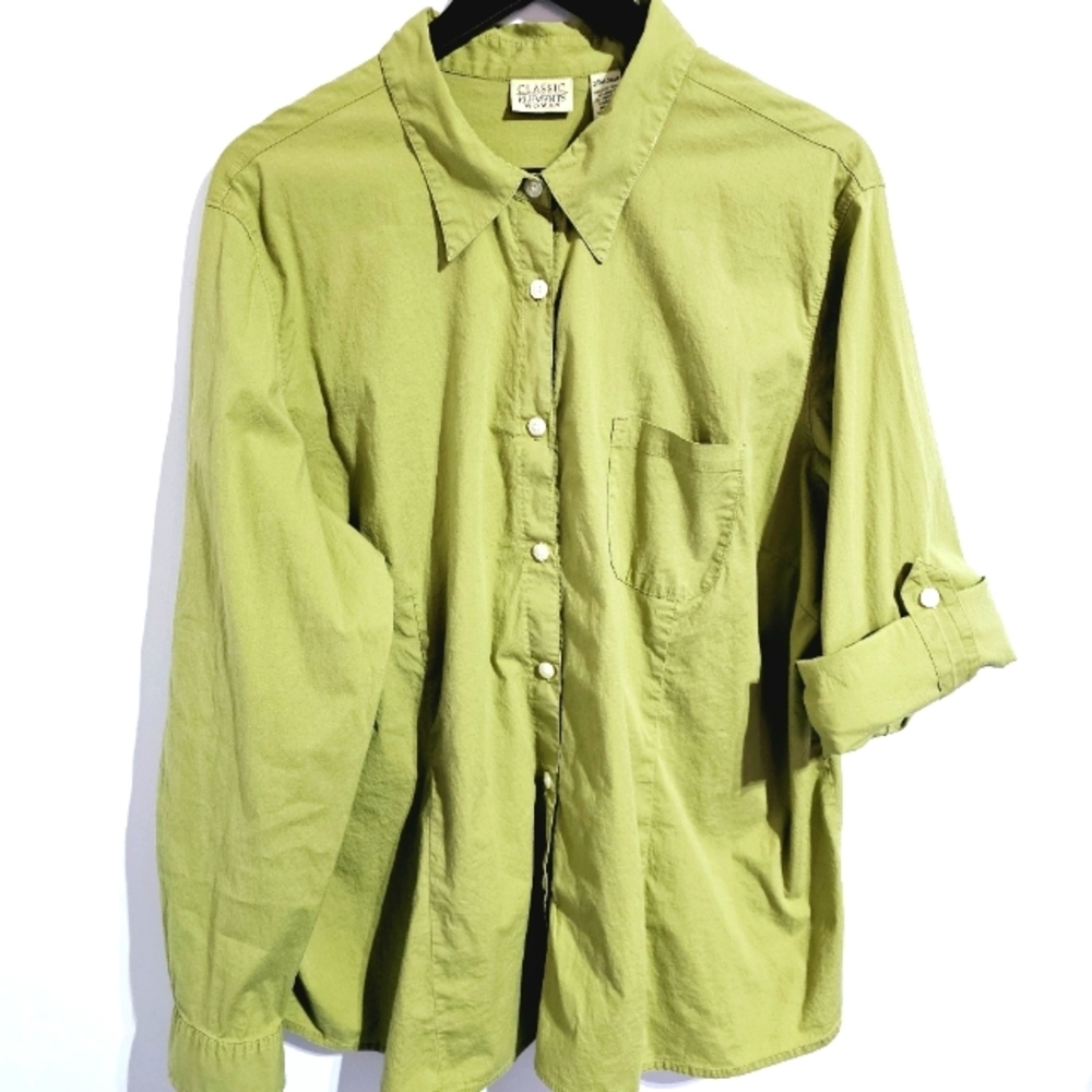 Classic Element  24W/26W Avocado Green Button Front Long/Mid Sleeve Top